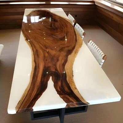 White Epoxy Resin Table Top | Custom Walnut Dining Table | Modern Conference Mee - Image 1 of 4