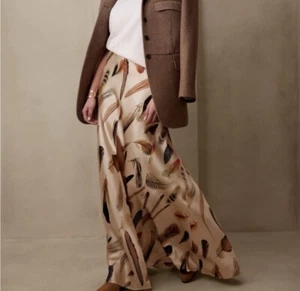 Banana Republic Eterno Silk Feather Print Maxi Skirt XL EUC - Picture 1 of 10