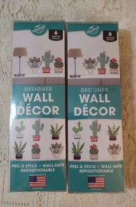 Designer Wall Decor Anthropomorphic Peel & Stick Cactus Decals 9" X 18" - Picture 1 of 5