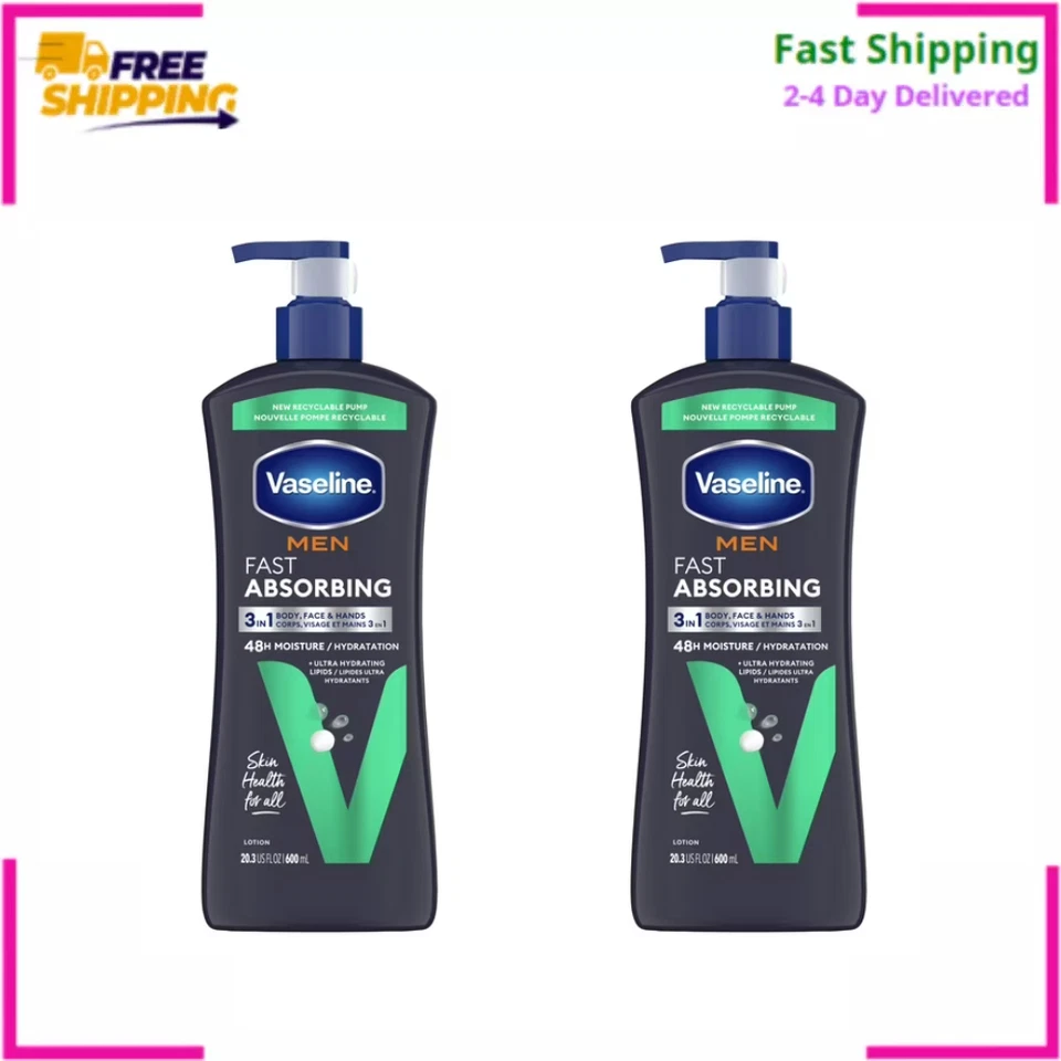 2pk Vaseline Men Fast Absorbing 3-in-1 Face, Hands & Body Lotion for Men, 20.3oz - Image 1 of 4