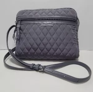 Vera Bradley Gray Quilted Purse Leather Trim Crossbody Shoulder Bag Microfiber - Picture 1 of 7