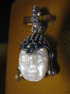 BARBARA BIXBY BUDDHA CHARM PENDANT MOP TOPAZ FLOWER SS18K FACE CARVED Gemstone - Picture 1 of 3
