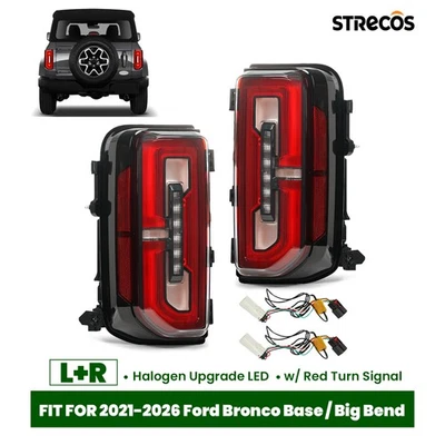 Halogen Upgrade LED Tail Light For 2021-2026 Ford Bronco w/ Red Turn Signal Pair Foto 1 de 4