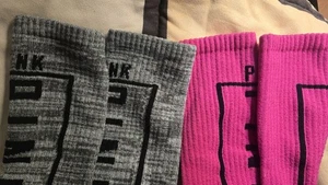 Victoria' Secret PINK Knee High Socks Neon Pink NWOT One Size Ship in 24hrs - Picture 1 of 3