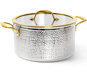 Triply Stainless Steel Stock Pot with Lid, Luxury Hammered Stainless Steel 6 ... - Bild 1 von 7
