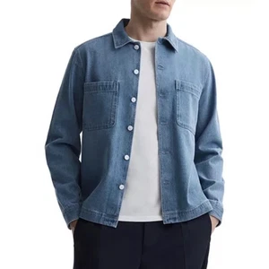Reiss COLARADO Menswear Jeanshemd Jacke Knopfleiste Taschen Langarm Blau - Bild 1 von 13