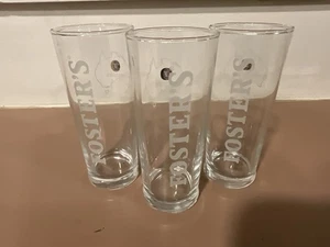 Foster's Australia Logo Etched Pint Beer Glass 7" Tall Set Of 3 - Picture 1 of 7