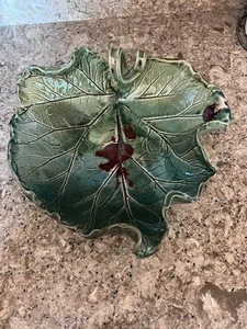 Green Leaf Rhubarb Dragonfly Bowl Large Signed - Picture 1 of 10