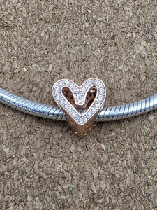 AUTÉNTICO DIJE ESPACIADOR EUROPEO CORAZÓN ORO ROSA PLATA ESTERLINA 925 CIRCONITA - Imagen 1 de 4