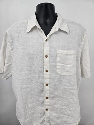 VTG Territory Ahead Shirt Large White Short Sleeve Linen Pocket Outdoor Casual - Image 1 of 4