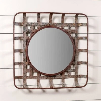 Metal Tobacco Basket Wall Mirror - SALE - Image 1 of 2
