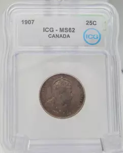 Moneda de 25 centavos Canadá 1907 - Cuarto de moneda - Calificación ICG MS 62 (BT743) - Imagen 1 de 4