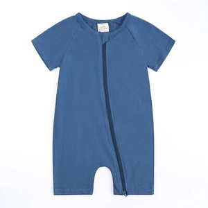 Baby One Piece Bodysuit Short Sleeve Shorts Romper Double Zip Cotton 18-24m Blue - Picture 1 of 12