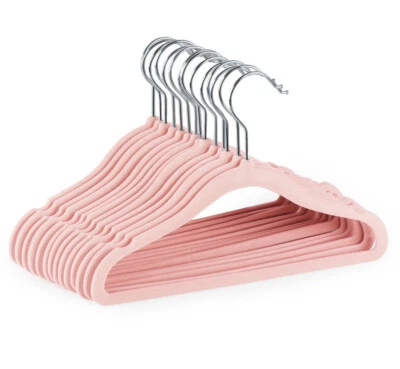 10-100er Kinder Kleiderbügel Samt Rosa Babybügel ABS Antirutsch 360° Drehbare - Bild 1 von 4