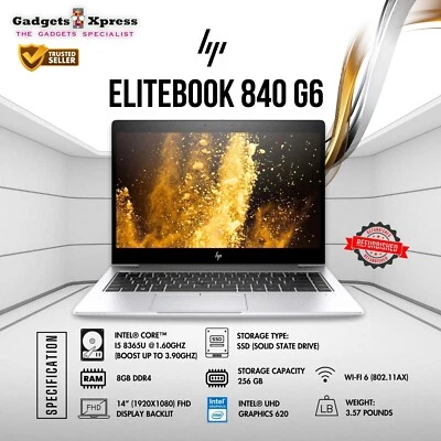hp elitebook 840 g6 laptop windows 11 i5-8th gen 8GB RAM 256GB NVMe FHD 14.1" - Image 1 of 4