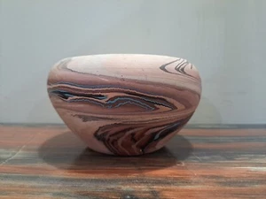 Vtg Nemadji Pottery Vase Turquoise Brown & Black Swirl Design 5.5" X 3” Signed - Picture 1 of 13