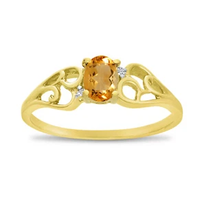 14k Yellow Gold Oval Citrine And Diamond Ring - Picture 1 of 6
