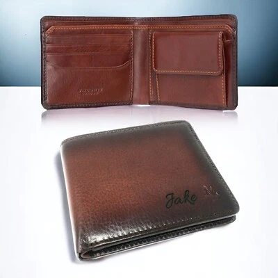 Personalised RFID Burnish Tan Leather Wallet Engraved Mens Daddy Birthday Gift - Image 1 of 4