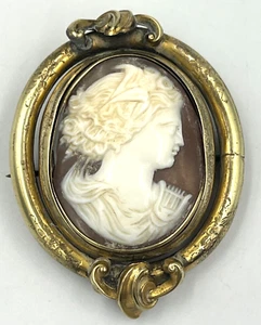 Antique Victorian Pinchbeck Large Shell Cameo Brooch Hebe & Lyre C 1860 - Picture 1 of 17