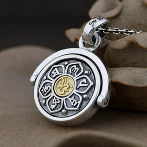 Colgante giratorio de plata de ley 925 y latón Om Mani Padme Hum Lotus Yoga A2154 - Imagen 1 de 4