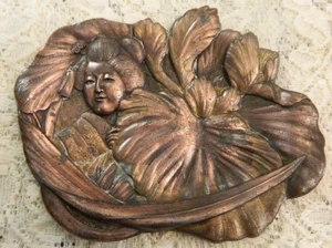Art Nouveau Cast Bronze Figural Geisha Floral Dresser Tray Trinket Dish Ashtray - Picture 1 of 6