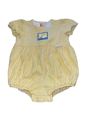 Romper antigo Marimekko batata doce amarelo branco coelho bolha 24 mos 2T - Imagem 1 de 3