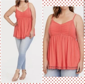 Torrid Super Soft Knits Tank Top Empire Babydoll Cami Coral Pink Plus Size 2 2X - Picture 1 of 8