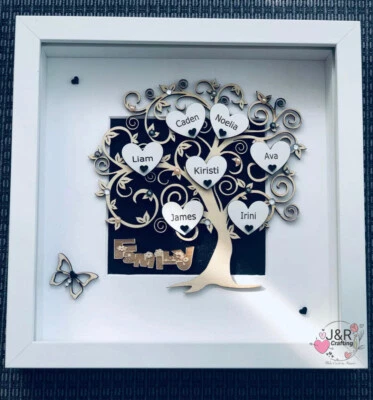 Personalised 3D Box Frame Family Tree Gift Unique Keepsake Home Art Decor - Image 1 of 3
