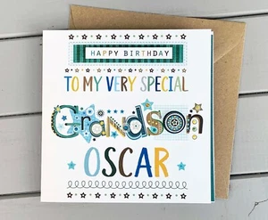 Birthday card for grandson, personalised for grandson, handmade and customised - Picture 1 of 21