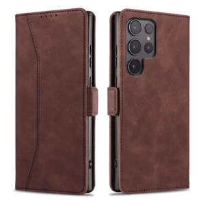 Funda tipo billetera de cuero ultra a prueba de golpes marrón para Samsung Galaxy S22/S22+/S22 - Imagen 1 de 25