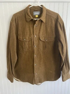 Cabelas Shirt Mens Large Brown Heavy Cotton Flannel Chamois Button Down L - Picture 1 of 4