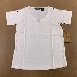 Stillwater Supply Co Women's Large Slim White Short Sleeve Button Accent Tee NWT - Picture 1 of 8