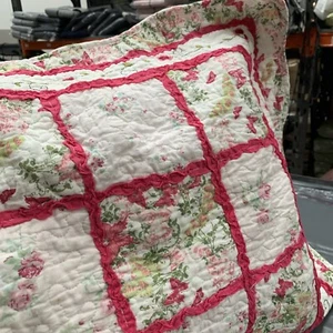 Luxury Cotton Patchwork Style Pillowsham Cushion Cover Pink White Floral  - Picture 1 of 13