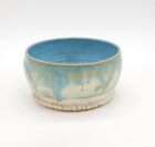 Bohemian Ocean Studio Art Pottery Bowl Foamy Glaze Aqua Cream 3D Textured Signed