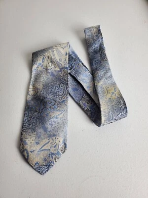 Versace Hombres Corbata Cuello Azul Plata Paisley Seda Italia Diseñador Talla 57" 3.5" Foto 1 de 4