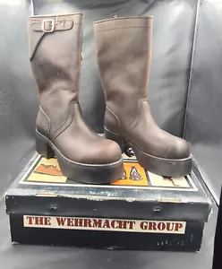 Vintage 90er Jahre Leder BRAUN Stiefel Wehrmacht PUNK MOTORRAD NOS US6.5 EU37 Größe - Bild 1 von 5