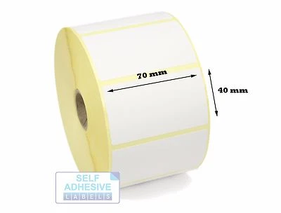 70mm x 40mm Direct Thermal labels, 25mm core. 2,000 labels. Zebra, Sato, Citizen