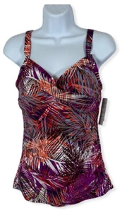 L.L. Bean Women's Tankini Swim Top Slimming Sun blocking Tropical Size 10  NWT   - Picture 1 of 11