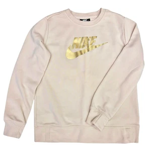 Nike Sweatshirt Long Sleeve Pullover Tan with Gold Logo Girls Size M - Picture 1 of 8