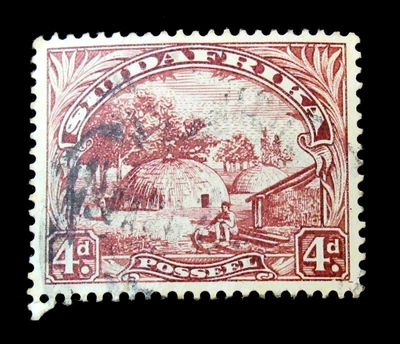 South Africa Stamp Scott 28 Native Kraal 4d 1927 Used NG - Image 1 of 2
