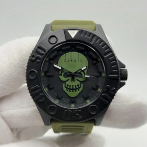 Dakota Men's Large Plastic Case Black & Green w/ Skull Accent Quartz Watch - Picture 1 of 11