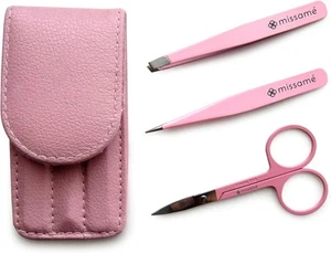 Precision Stainless Steel Eyebrow Tweezers Set In Pointed And Slanted Tip, Cu... - Picture 1 of 6