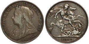 Great Britain 1897-LXI Crown Victoria Old Head S-3937 Sterling Silver Coin - Picture 1 of 3