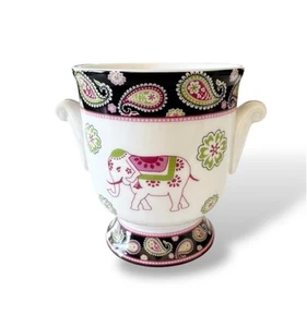 Vera Bradley Pink Paisley Elephants Porcelain Planter Cup By Andrea by Sadek - Picture 1 of 11