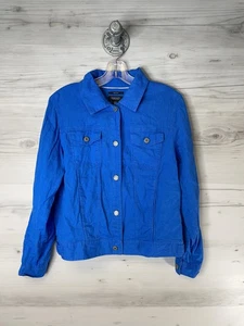 Jones New York giacca lino donna media blu royal bottoni davanti camionista jeans - Foto 1 di 9