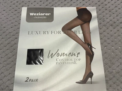 Weziaret Women's Luxury Control Top Pantyhose, 2 Pair, Reinforced Toe, Black - Image 1 of 4