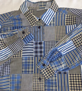 Cabin Creek Mens Shirt Sz XL Madras Patchwork **FLAWS** Blue Button Down - Picture 1 of 20