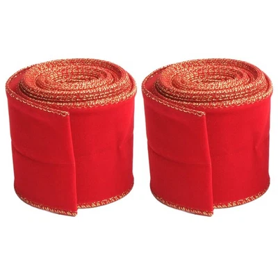 2 Rolls Red Velvet Ribbon 5 Yards With Gold Thread Border For Christmas - Image 1 of 4