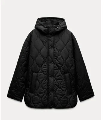 ZARA NEW HOODED PUFFER JACKET. Black. SIZE S  - Image 1 of 4