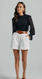 SHOWPO “Moving Spots” Long Sleeve Black Spotted Top Sheer Sleeves Size 8 - Picture 1 of 8